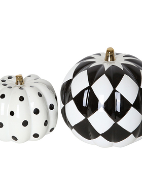 简约现代北欧黑白格纹陶瓷花瓶家居D摆台轻奢样板房间软装饰品摆