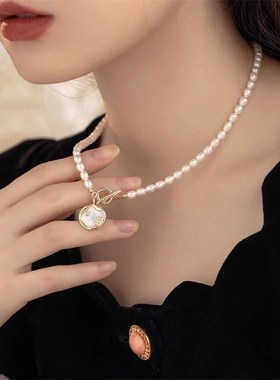 天然淡水珍珠项链女 轻奢高级感小众气质OT扣颈链 秋冬爆款毛衣链