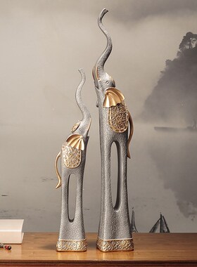 厂家高端装饰f品h软大大象艺术玄关中式新号工艺品客厅落地摆设家