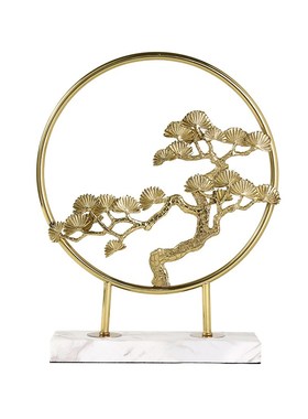 新中式样板d间屏风摆件轻奢纯铜迎客松全铜喜上眉梢玄关禅意软装