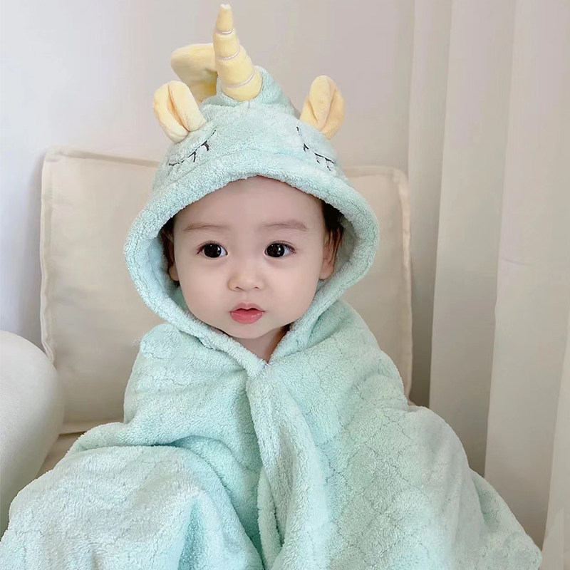 0-3岁新生婴儿浴袍a类棉质吸z水速干宝宝洗澡巾儿童斗篷浴巾带帽