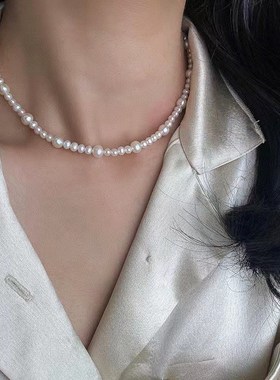 大小渐变淡水珍珠k项链天然轻奢小众简约气质锁骨链女百搭2024新