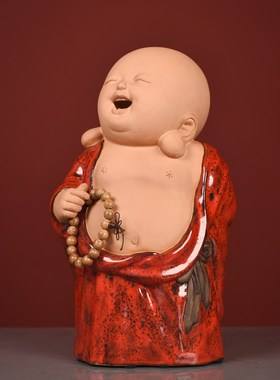 石湾公仔陶瓷小和尚摆件常乐禅意可爱小沙弥新Q中式家居创意装饰