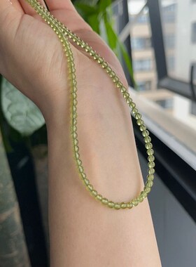 客定款随手拍天然橄榄石圆珠项链4mm女简约颈链锁骨银链气质时尚