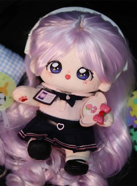 棉花娃娃假发套 20cm柔软丝浅紫色长卷发 人形玩偶公仔假头发女娃