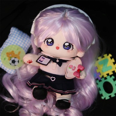 棉花娃娃假发套 20cm柔软丝浅紫色长卷发 人形玩偶公仔假头发女娃