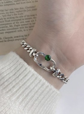 小众重工绿锆石几何手链女时尚个性百搭高级感手环2T023年新款饰