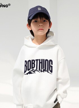 大字母LOGO儿j童白色连帽卫衣男童春秋套头帽衫童装上衣针织外套