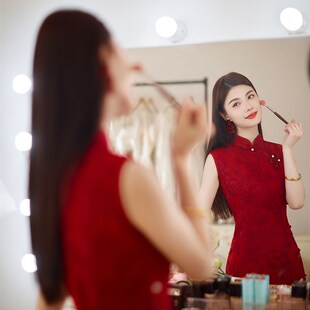 新中式无袖红色旗袍新娘敬酒服订婚日常可穿七分袖显白显瘦优雅