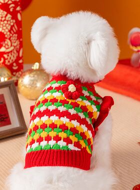 狗狗衣服秋冬立体淑女彩条毛衣公主风猫咪衣服两脚针织衫宠物保暖