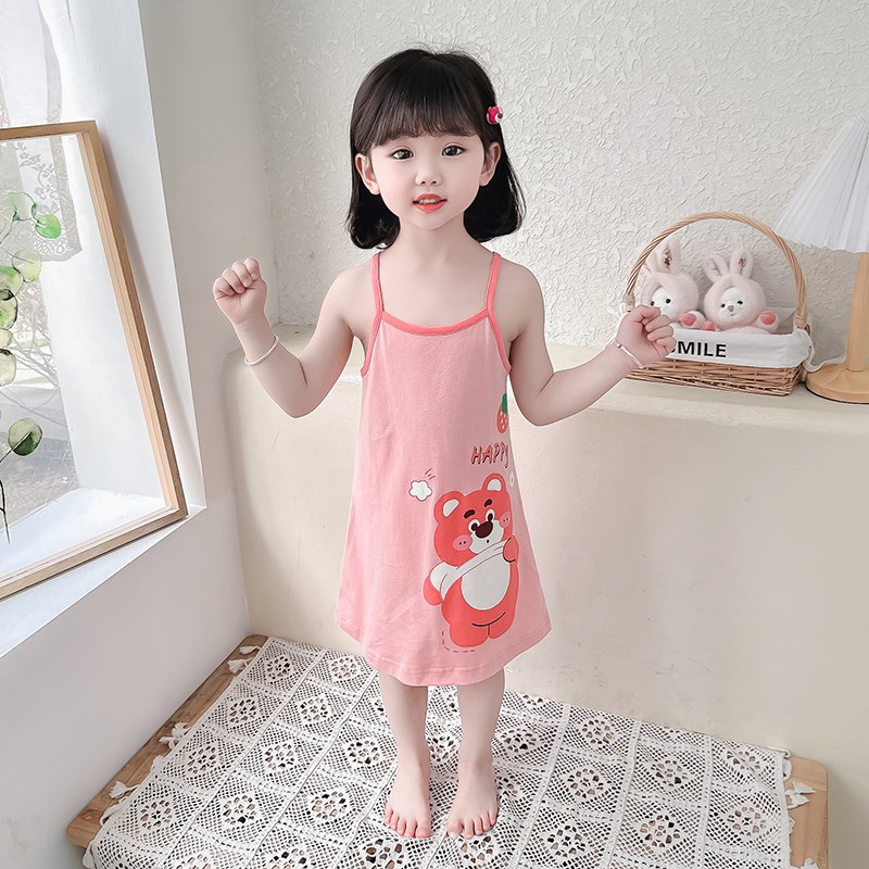 儿童睡裙女孩夏季k女宝宝可爱裙子2024I新款女童睡衣纯棉吊带背心