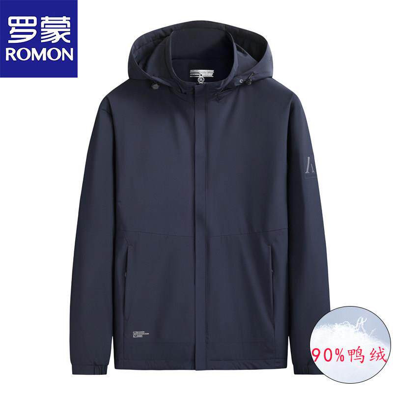 罗蒙大码户外轻薄款羽绒服男胖子加肥加大连帽秋冬保暖冲锋衣外套