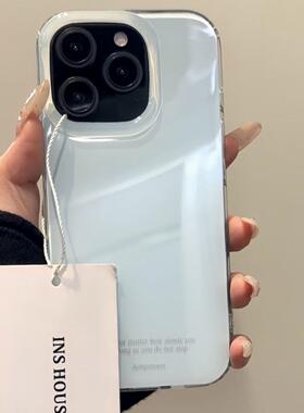 简约ins风婴儿蓝英文适用iphone16prom苹果15手机壳14新款13双层