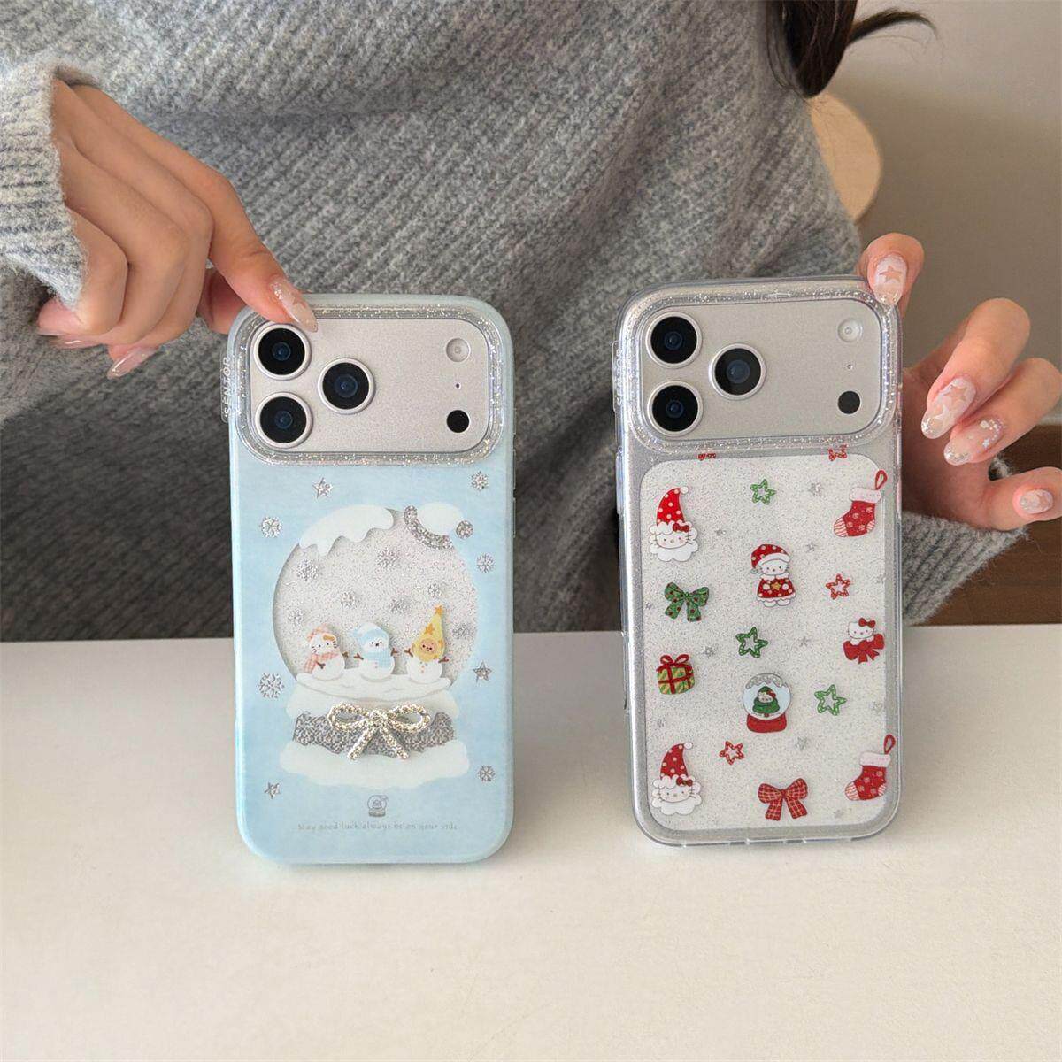 冬日氛围感闪钻蝴蝶结Kitty猫水晶球适用iPhone17苹果14手机壳16