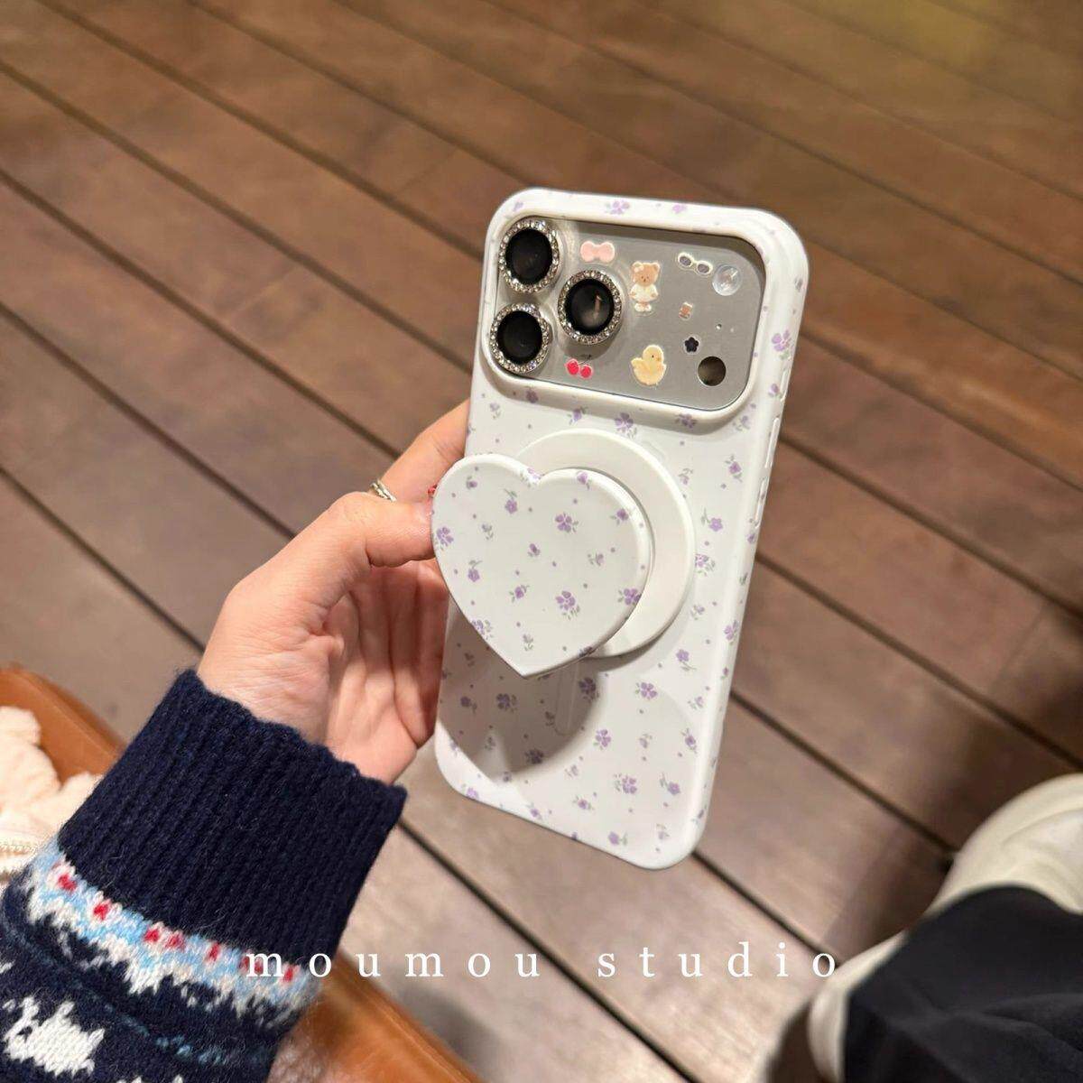 小众ins紫色碎花磁吸菲林适用iphone17promax苹果16手机壳15半包