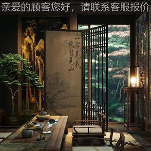 实木移动折屏山 C87新室背景墙茶装 饰中式 屏风隔断客厅玄关酒店GP