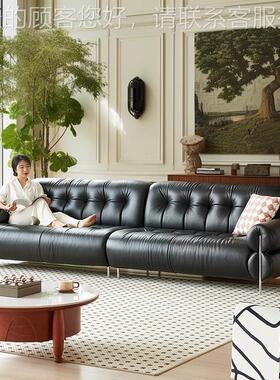 法式古风高脚黑糖云朵发客厅头层皮沙发直复s865排牛中沙古黑色沙