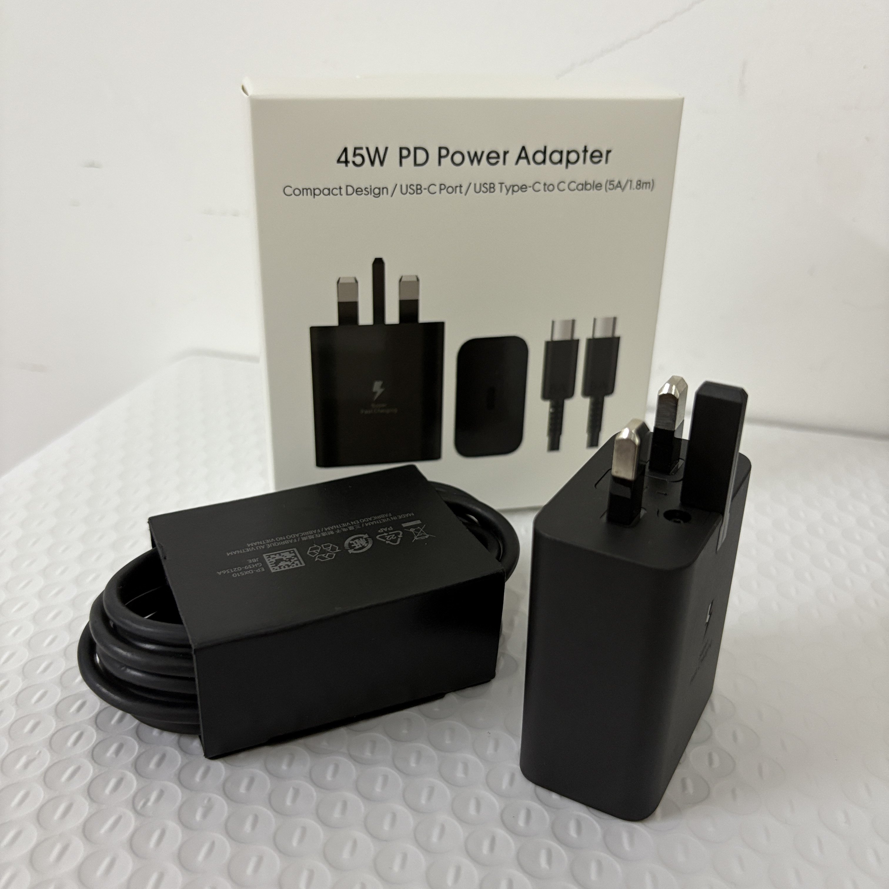 新款T4510黑色充电套装适用三星原厂快充足45w充电器香港澳门1.8米数据线英规直充手机充电头1m通用线3C认证