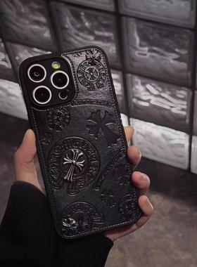 潮牌时尚高级版16pro立体克罗iPhone16promax手机壳适用苹果15pro亲肤仿皮质14全包防摔软套13个性男女12