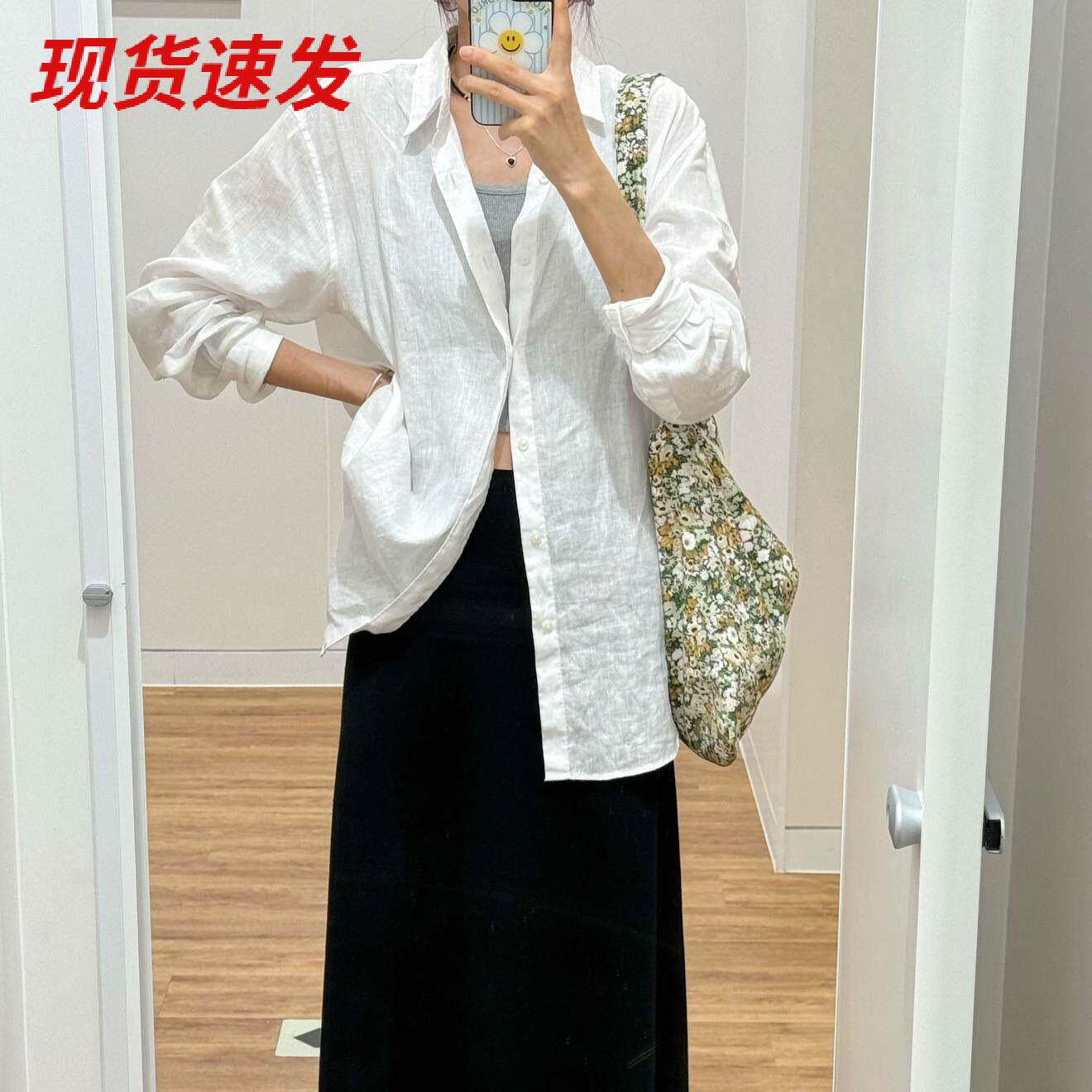 CS女装100亚麻衬衫宽松弧形长袖