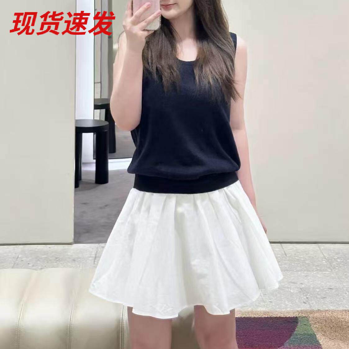CS女装针织拼接无袖芭蕾风连衣裙