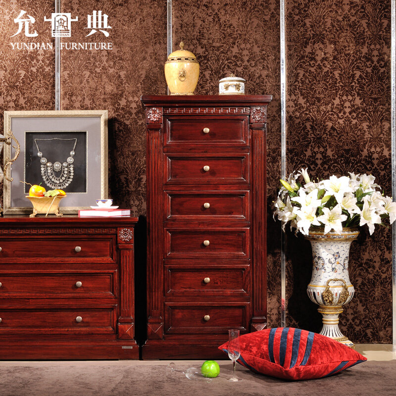 允典红木家具花梨木01型欧式新古典单抽橱多层抽屉简式衣柜