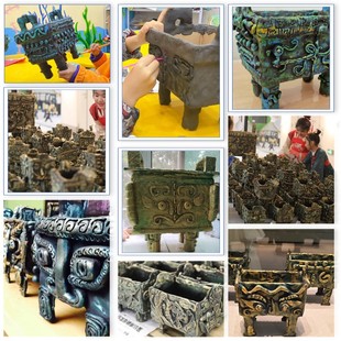木质司母戊鼎青铜器白坯DIY粘土中国风复古历史手工作业创意KL50