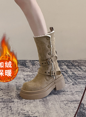 两穿美拉德加绒靴子女款小个子厚底马丁短靴2025新款骑士靴