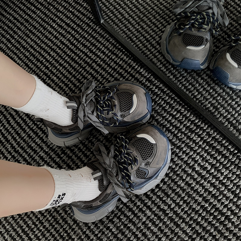 厚底老爹鞋女2025春季新款碳灰色爆款小个子增高双鞋带休闲运动鞋,女鞋,老爹鞋,淘宝优惠券,粉丝福利购,淘宝优惠卷