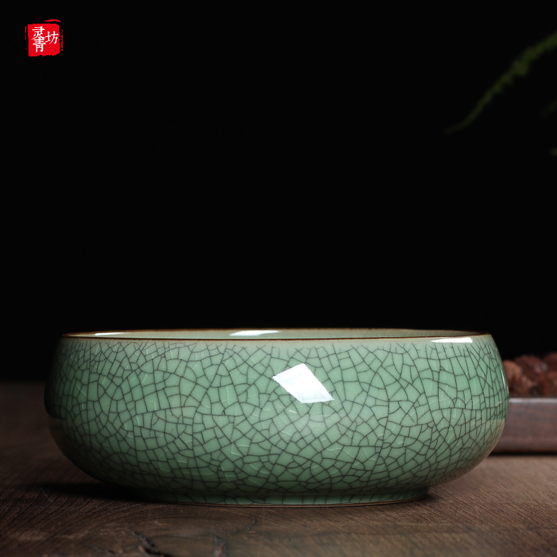 青瓷茶具茶洗陶瓷杯洗笔洗哥窑冰裂纹H开片水洗大号茶道烟灰缸花