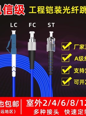铠装光纤跳线SC转LC-FC-ST单模单芯多模双芯四芯光钎线防鼠抗拉防水光缆3m5/10/20/50/100米电信级尾纤跳线