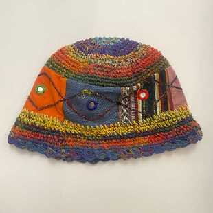 棉麻手编帽百搭四季彩色个性小众编织帽盆帽（每顶略有不同）