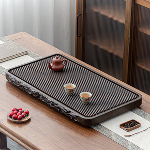 家用茶盘整块竹制一体 日本品质茶具托盘双龙浮雕茶台复古风电木款