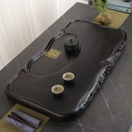 日本品质黑檀木茶盘整块实木原木家用茶台小型茶海长方形排水功夫