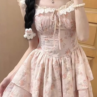 连衣裙夏季 甜美可爱小飞袖 原版 千金感收腰显瘦公主风 提花