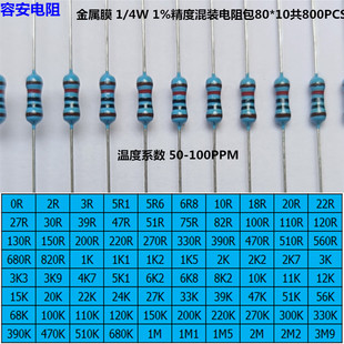 高品质0.25W金属膜1%电阻包 1/4W五环精密电阻混装包80种常用阻值
