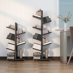 北欧网红书架创意个性 不锈钢落地树形书架现代小户型客厅墙壁书柜