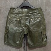 机车皮裤 复古绿蜡染牛皮工装 男士 真皮夏季 短裤 阿美咔叽真皮五分裤