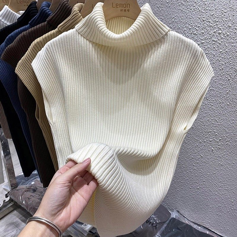 高领针织打底衫女秋冬内搭洋气修身上衣加厚叠穿无袖毛衣马甲背心