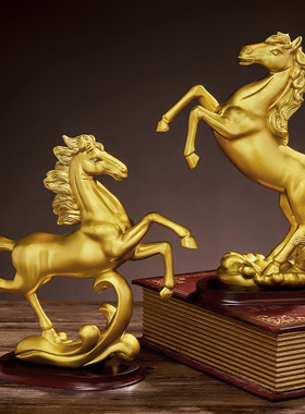 中式轻奢马到成功树脂摆件家居装饰书房电视柜酒架玄关工艺品摆设