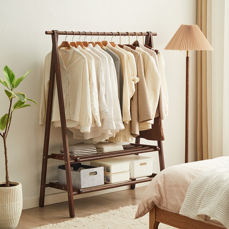实木落地衣帽架家用卧室多功能挂衣架房间简易立式收纳榉木晾衣架
