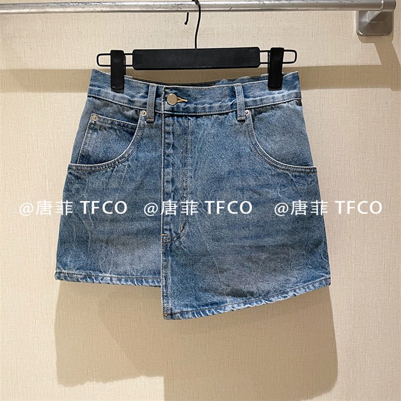 新款休闲高腰不规则牛仔短裙修身显瘦A字裙半身裙子一片式