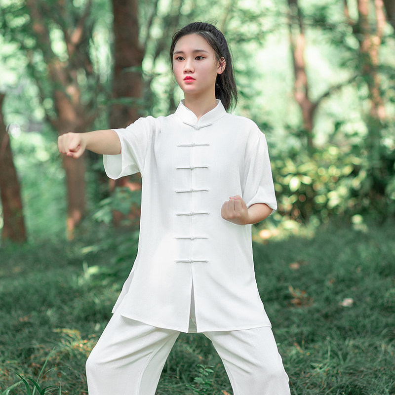 儿童武术训练服装夏季练功服短袖幼儿太极拳表演比赛服棉麻男女童