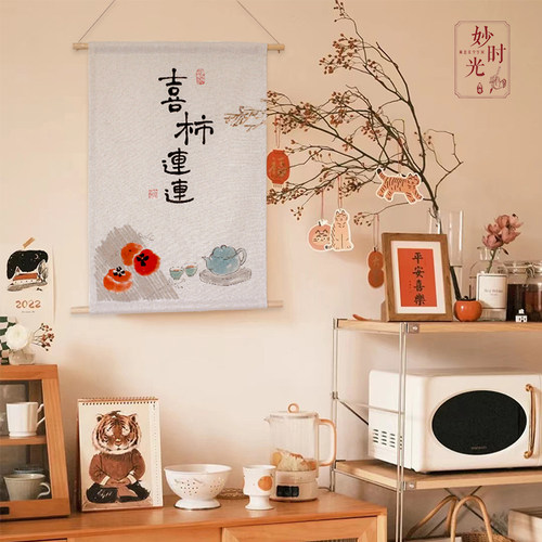 中式手绘国d风插画客厅卧室电表箱民宿挂毯装饰画挂布挂画字画