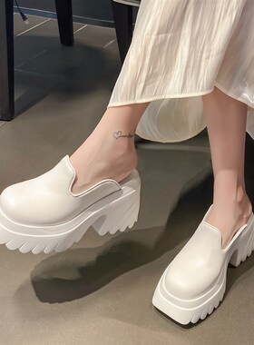 超高跟包头英伦半拖鞋女202x4春新款时尚百搭简约休闲纯色懒人拖