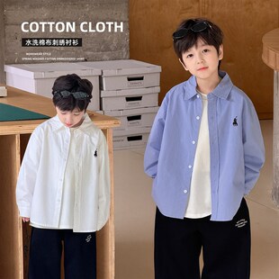小杰家男童衬衫长袖春秋款2025新款儿童秋季帅气百搭款衬衣外套