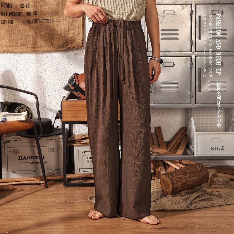 日系复古高级肌理感休闲裤男款春季宽松直筒垂坠感阔腿通勤长裤子