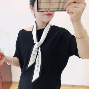 黑白色调执迷于爱气质春夏绑包手柄长条丝巾装饰小领巾女飘带腰带