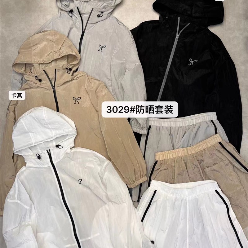 小王家3029夏季薄款韩版宽松大码胖mm防晒连帽外套短裤套装两件套