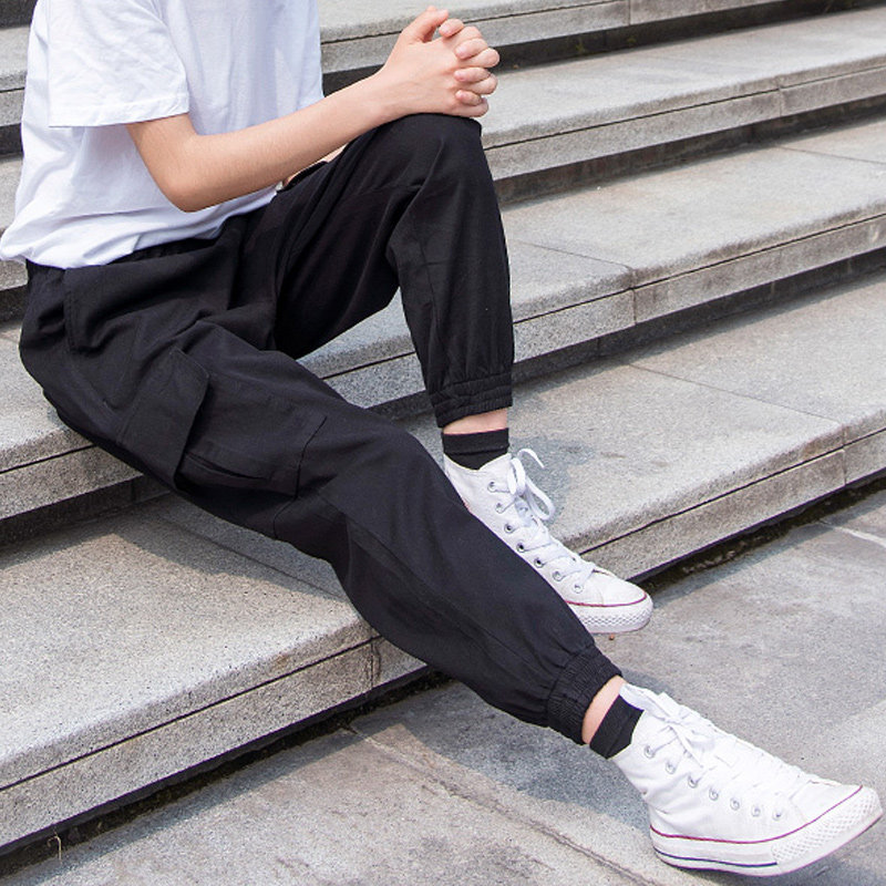 裤子女春秋大码工装裤女九分小个子束脚休闲女裤夏季薄款胖mm哈伦